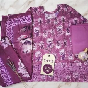 Exquisite Royal Purple Floral Unstitched Suit (TH002)